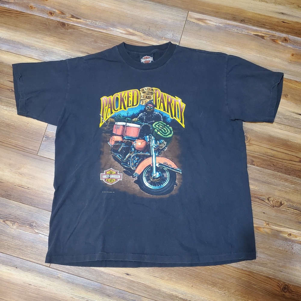 Vintage 1990 Harley Davidson Faded Packed Ready Party T Shirt Black XL Holoubek
